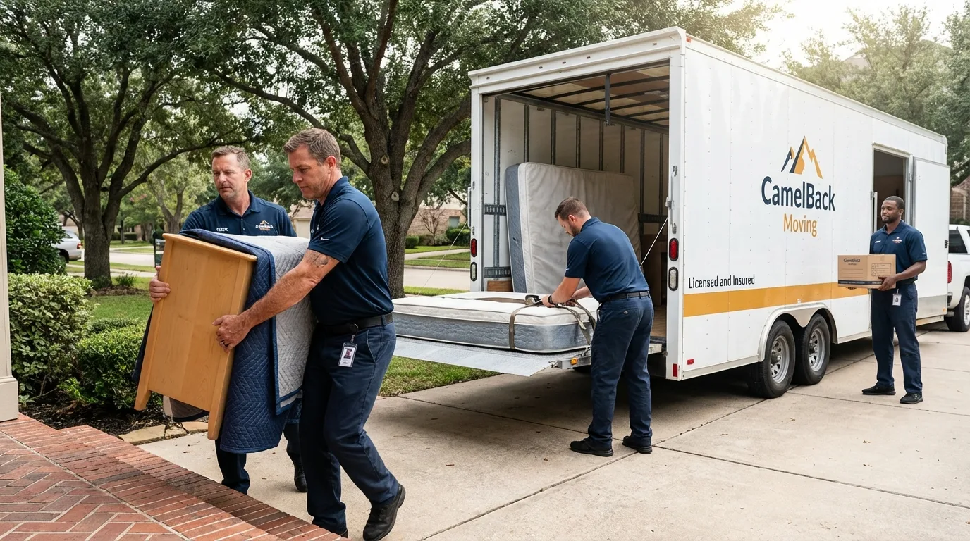 Crew loading residential truck for cross-state move from Andrews, IN