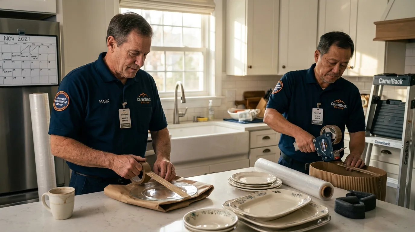 Professional crew packing kitchen dishware in Andrews, IN